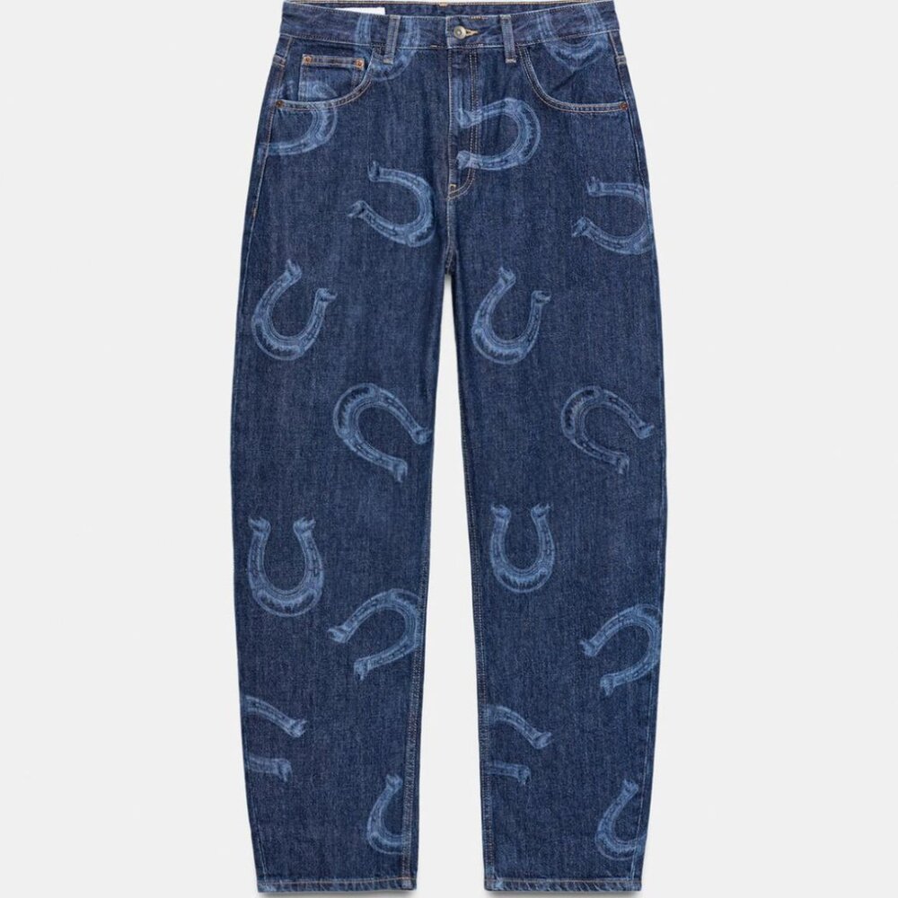NWT High Waist Blue Jeans w/ Horseshoe Print, 12
